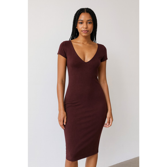 Vintage Y2K 00s See You Monday Large Brown Stretch Bodycon Dress - Picture 1 of 9